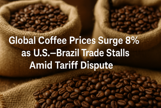 Global Coffee Prices Surge 8% as U.S.–Brazil Trade Stalls Amid Tariff Dispute
